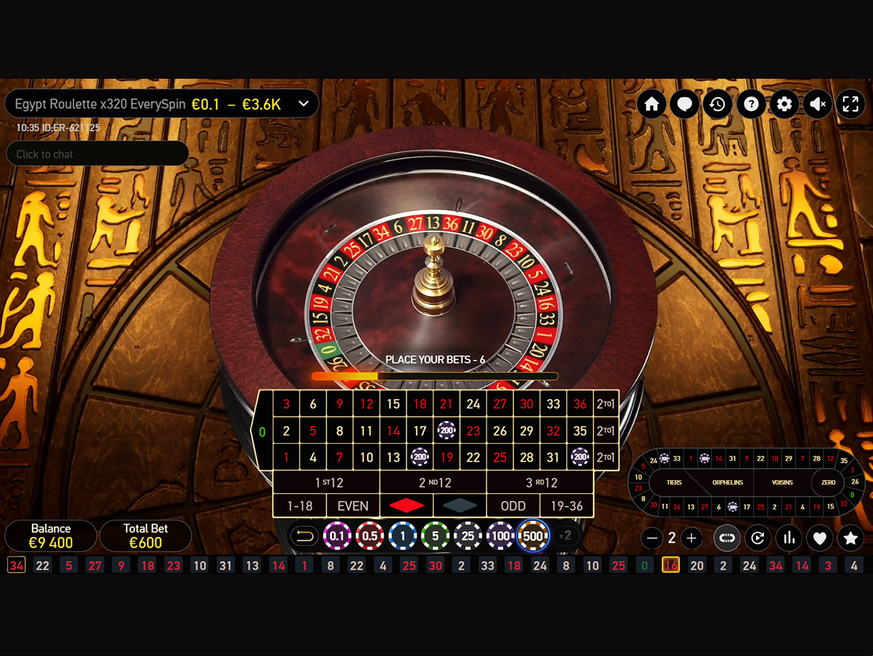 Egypt Roulette wheel and betting table in a carved temple studio