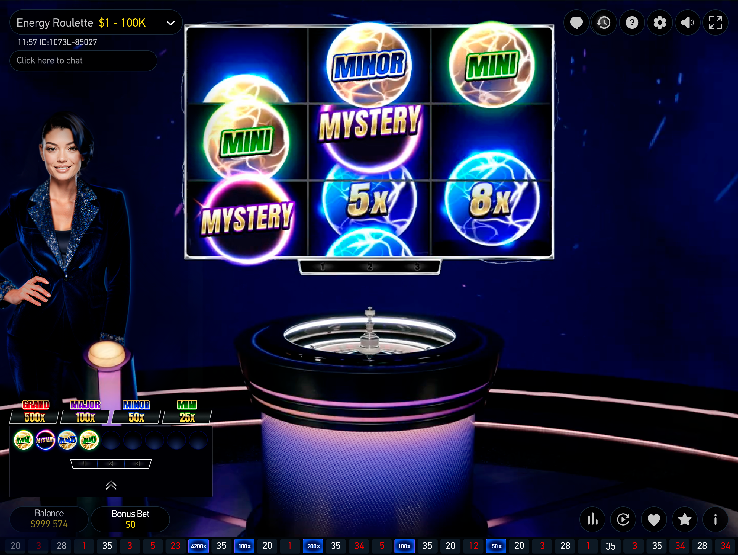 Energy Roulette Hold and Win bonus with multiplier and jackpot symbols