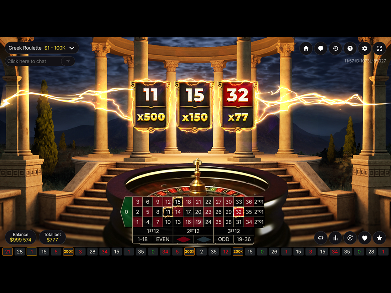 Greek Roulette table with three Lucky Numbers and multipliers