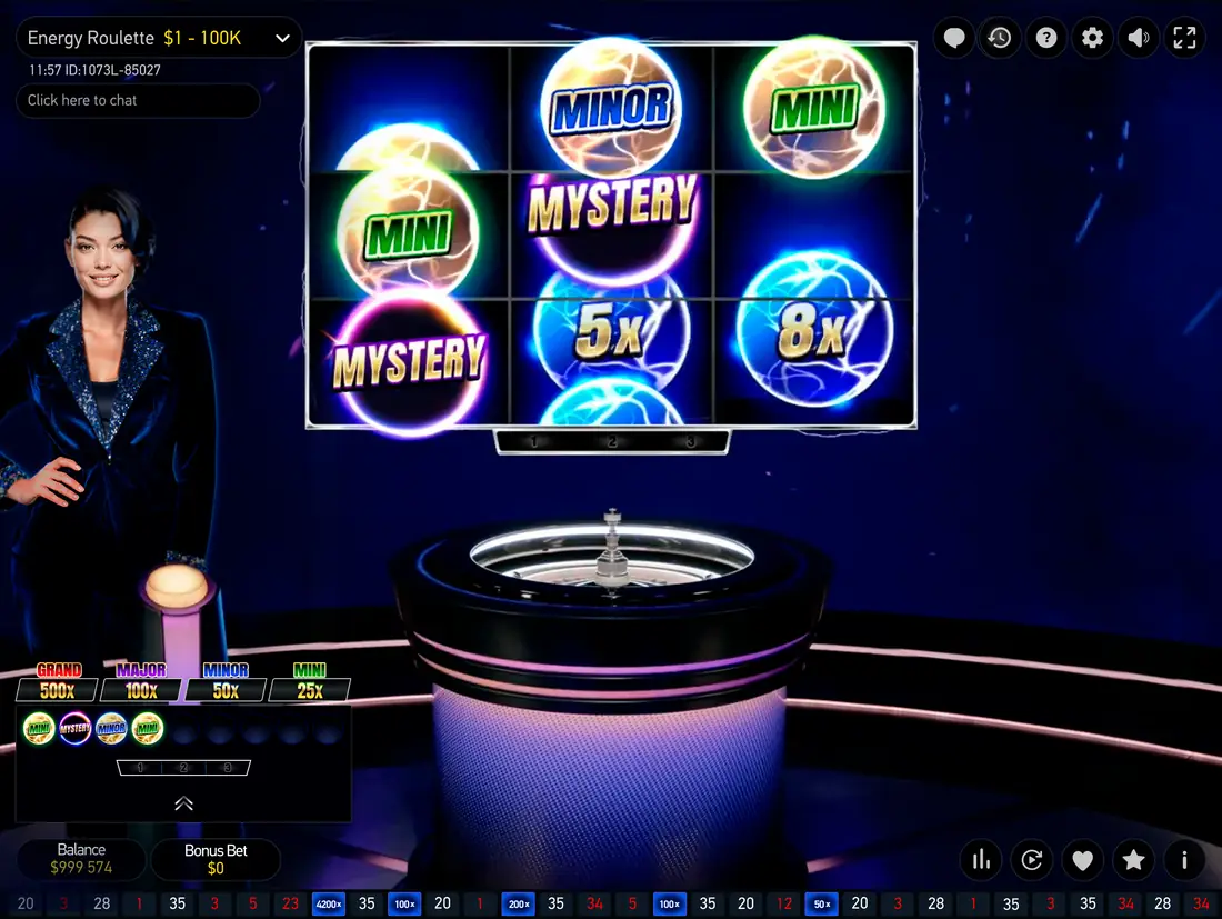Energy Roulette three-by-three hold and win bonus grid showing multiplier and jackpot symbols